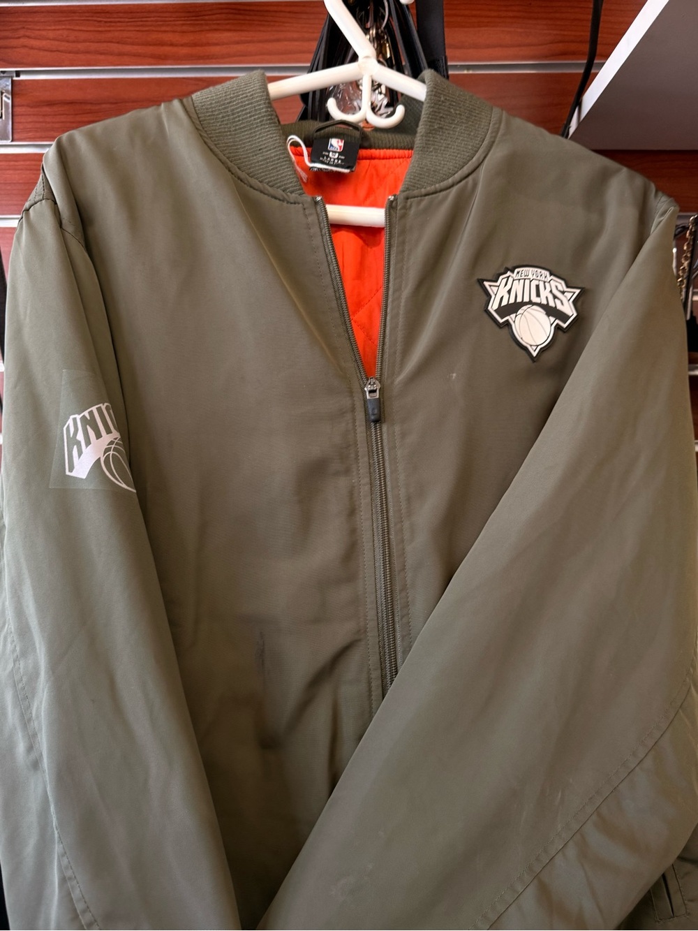 NBA Olive and Orange Knicks Bomber Jacket - Men's